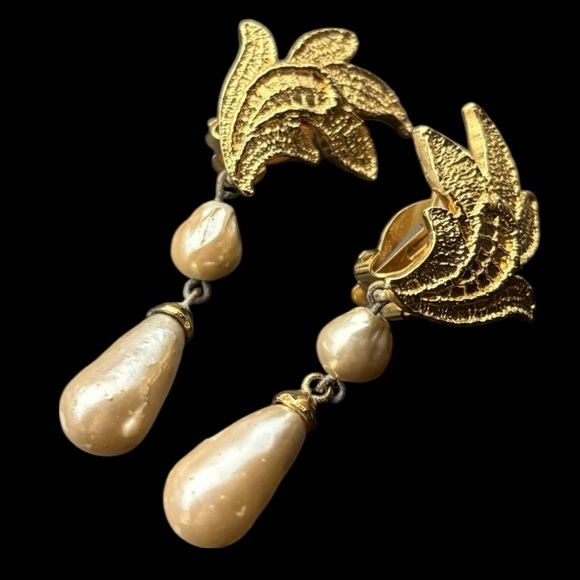 Yves Saint Laurent Vintage YSL Gold Plated Pearl Drop Earrings